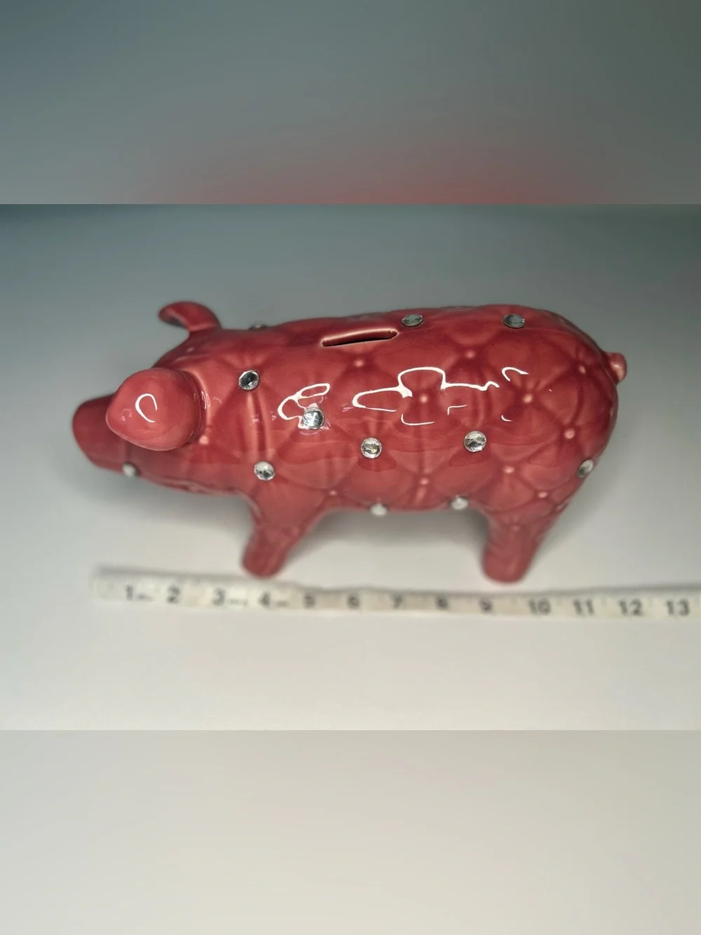 IMAX Corp Abilene Pink Quilted Rhinestone Ceramic Piggy Bank